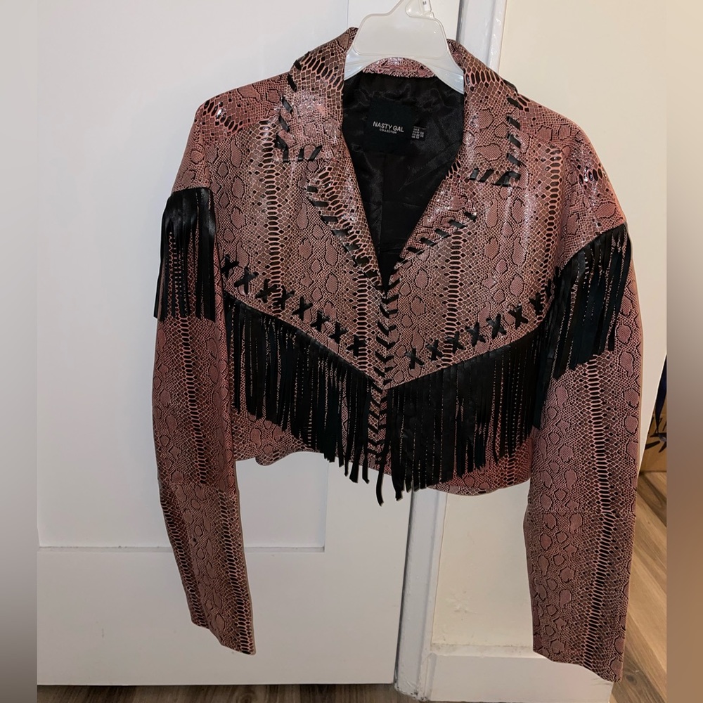 Snake skin biker jacket with fringe